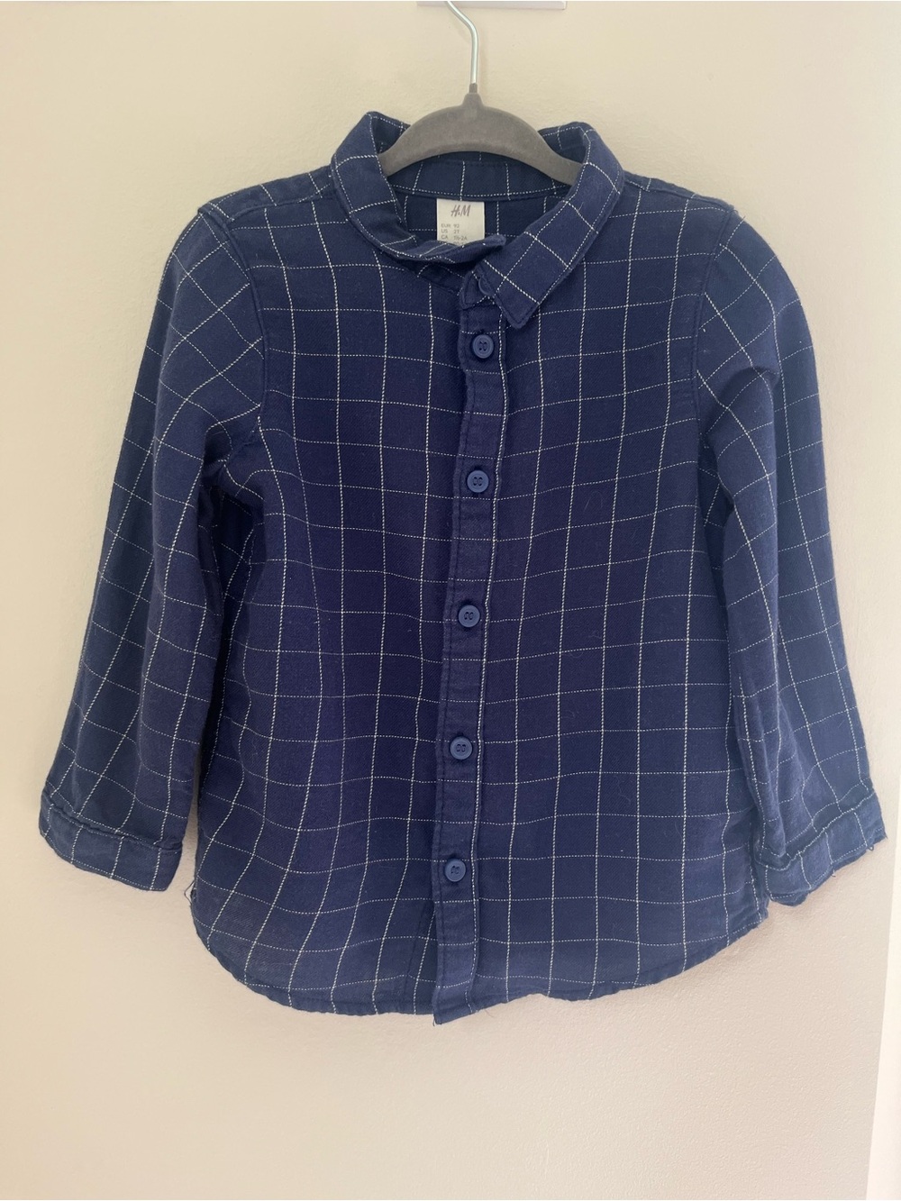 H&M Navy Check Long-Sleeve Button-Up Shirt